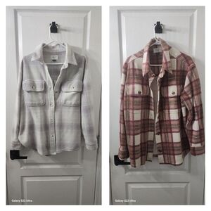 American Eagle Outfitters Plaid Shirts - Cream and Red